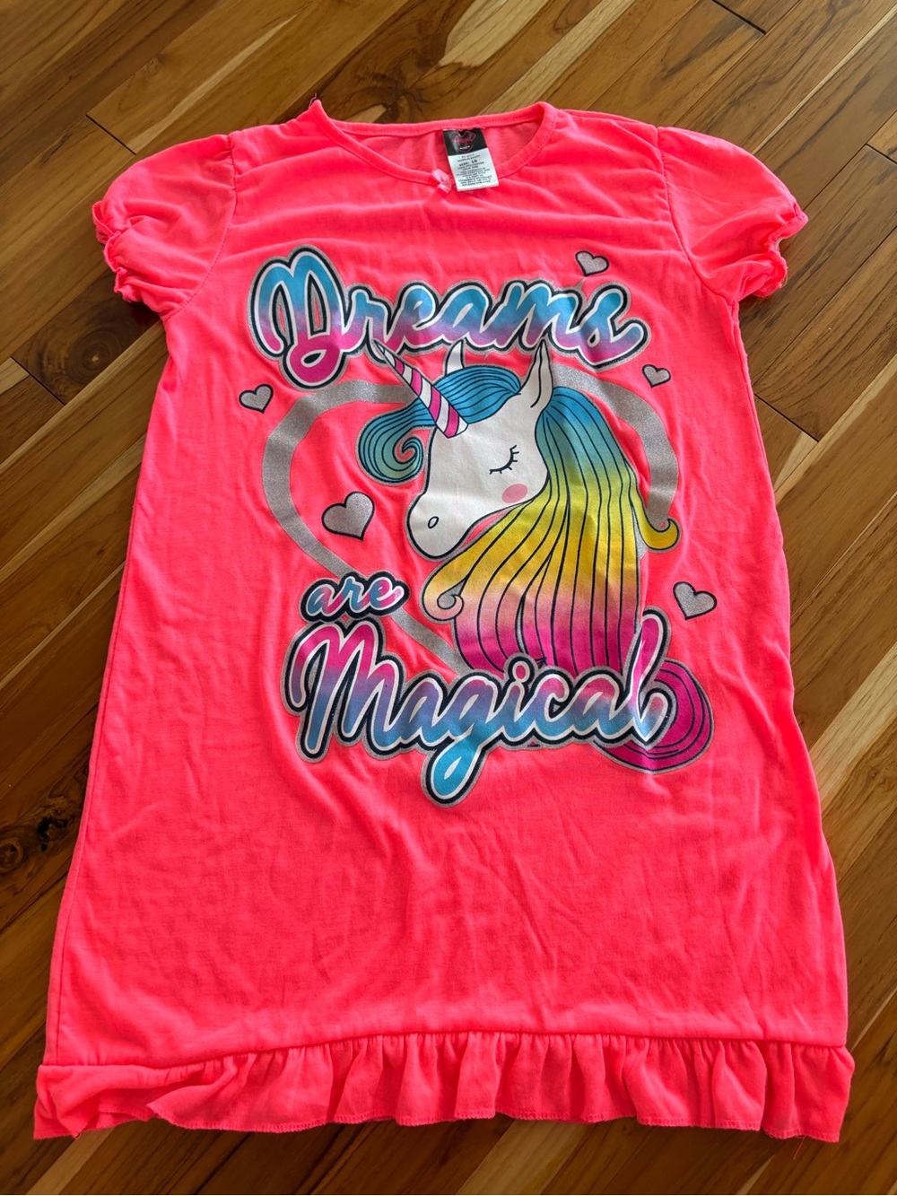 Girls Neon Pink Unicorn Nightgown - Dreams Are Magical